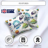Custom Name Space Alien UFO Seamless White Background Fun Design Square Filled Cushion Throw Pillow Sofa Bed Home Decor Zip Washable UK Made