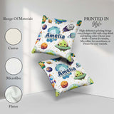 Custom Name Space Alien UFO Seamless White Background Fun Design Square Filled Cushion Throw Pillow Sofa Bed Home Decor Zip Washable UK Made