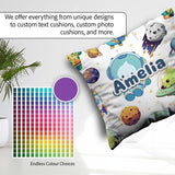 Custom Name Space Alien UFO Seamless White Background Fun Design Square Filled Cushion Throw Pillow Sofa Bed Home Decor Zip Washable UK Made