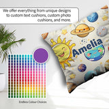 Custom Name Solar System Sun Earth Planets Beige Background Kids Square Filled Cushion Throw Pillow Sofa Bed Home Decor Zip Washable UK Made