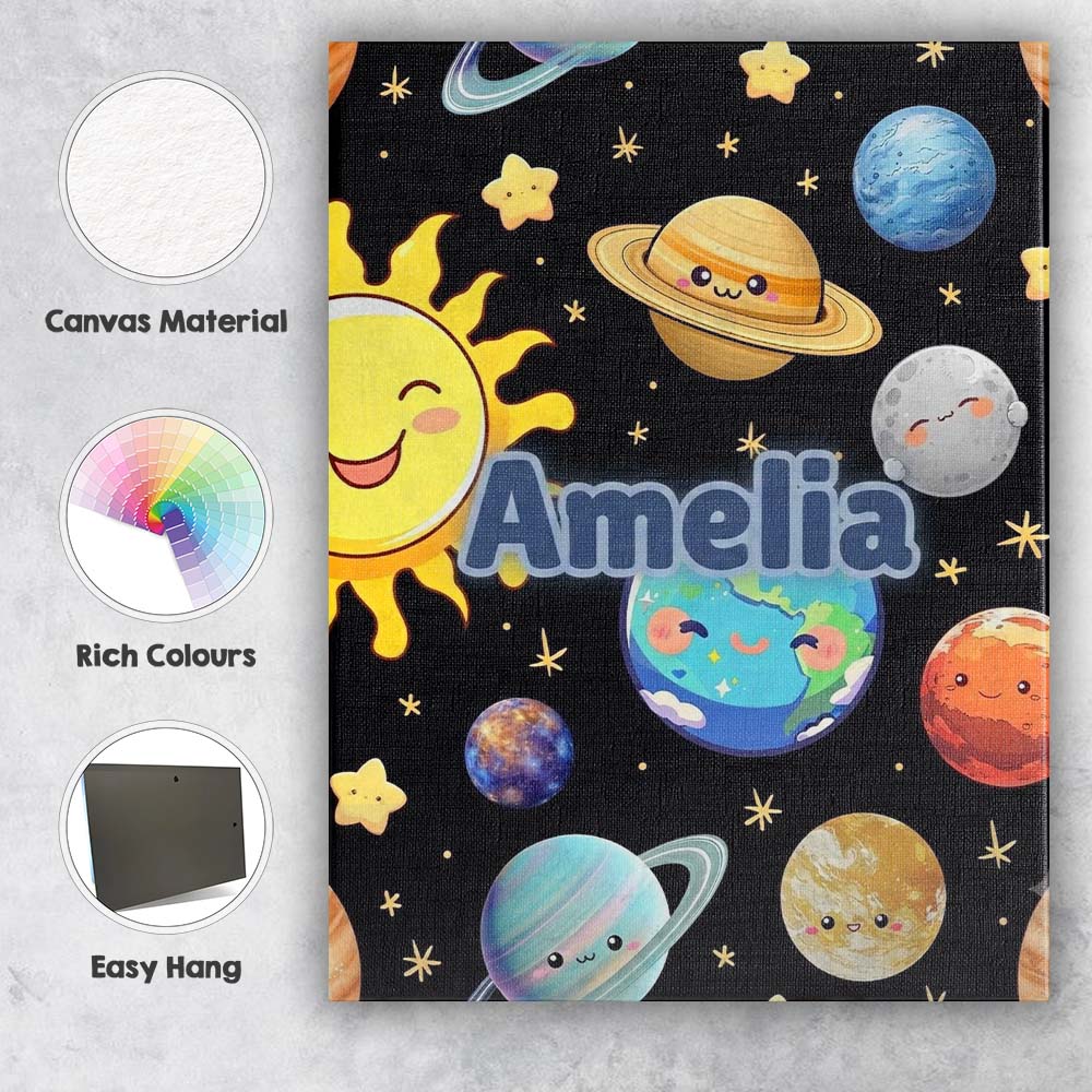 Personalised Name Solar System Sun Earth Custom  Unique Gift Idea Elegant Feature Canvas Wall Art Print Decor Picture Ready to Hang