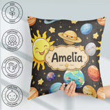 Custom Name Solar System Sun Earth Seamless Dark Grey Background Square Filled Cushion Throw Pillow Sofa Bed Home Decor Zip Washable UK Made