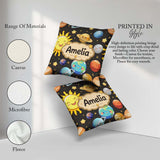 Custom Name Solar System Sun Earth Seamless Dark Grey Background Square Filled Cushion Throw Pillow Sofa Bed Home Decor Zip Washable UK Made