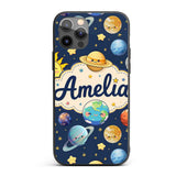 Solar System Sun Earth Planets Seamless Navy Custom Name Protective Phone Case Mobile Cover Durable Everyday Smartphone Shock Resistant
