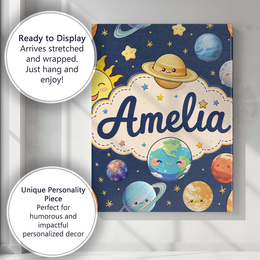 Personalised Name Solar System Sun Earth Custom  Unique Gift Idea Elegant Feature Canvas Wall Art Print Decor Picture Ready to Hang