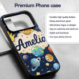 Solar System Sun Earth Planets Seamless Navy Custom Name Protective Phone Case Mobile Cover Durable Everyday Smartphone Shock Resistant
