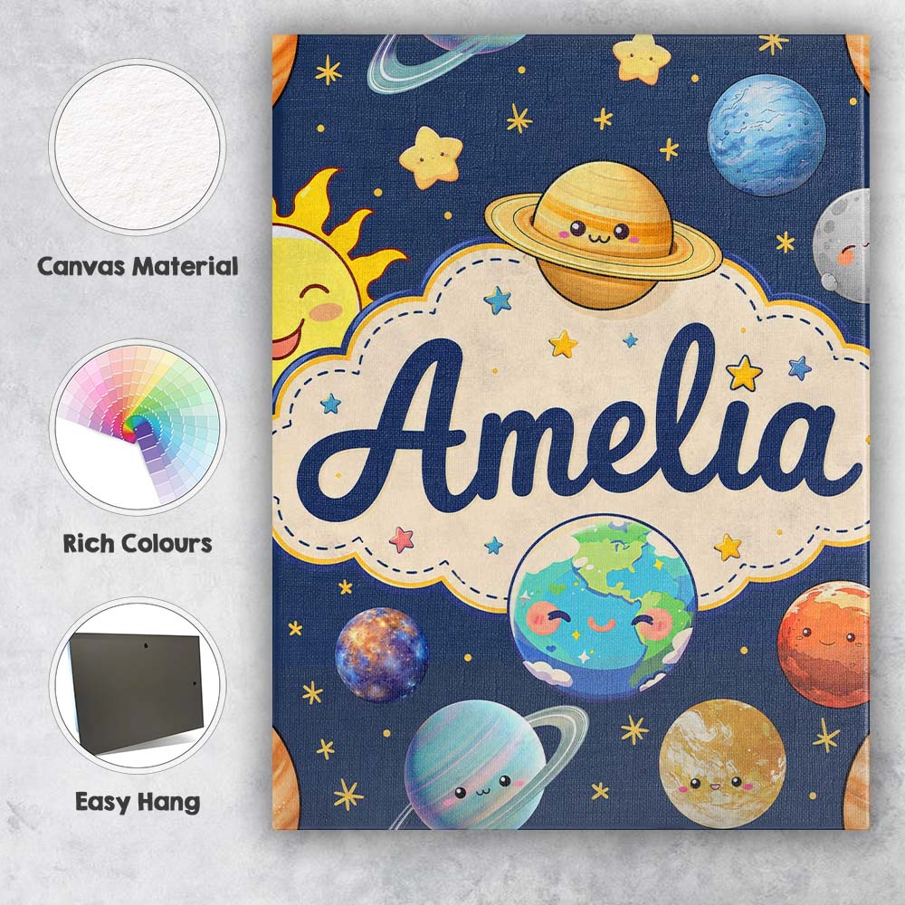 Personalised Name Solar System Sun Earth Custom  Unique Gift Idea Elegant Feature Canvas Wall Art Print Decor Picture Ready to Hang