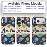 Solar System Sun Earth Planets Seamless Navy Custom Name Protective Phone Case Mobile Cover Durable Everyday Smartphone Shock Resistant