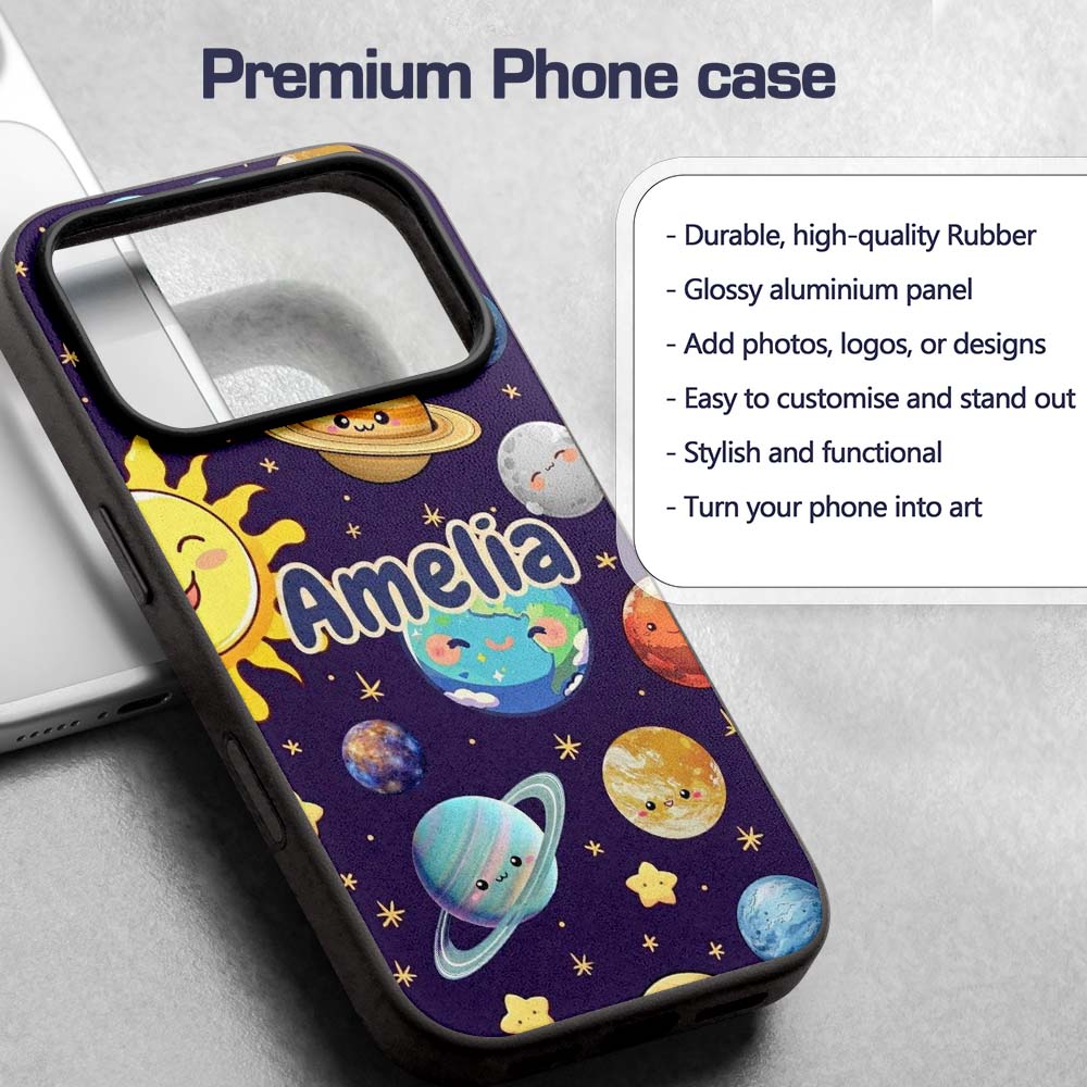 Solar System Planets Smiling Sun Earth Saturn Custom Name Protective Phone Case Mobile Cover Durable Everyday Smartphone Shock Resistant