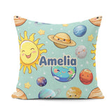 Custom Name Solar System Planets Smiling Sun Earth Seamless Mint Square Filled Cushion Throw Pillow Sofa Bed Home Decor Zip Washable UK Made