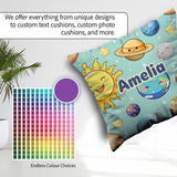 Custom Name Solar System Planets Smiling Sun Earth Seamless Mint Square Filled Cushion Throw Pillow Sofa Bed Home Decor Zip Washable UK Made