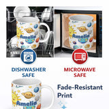Personalized Custom Name Solar System Planets Smiling Sun Earth Saturn Seamless White 11oz Ceramic Coffee Tea Mug White Large Handle