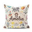 Custom Name Space Astronaut Rockets UFO Telescope Seamless Beige Square Filled Cushion Throw Pillow Sofa Bed Home Decor Zip Washable UK Made