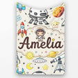 Space Astronaut Rockets UFO Telescope Seamless Beige Background  Personalised Custom Name Super Soft Fleece Blanket Bed Sofa Throw