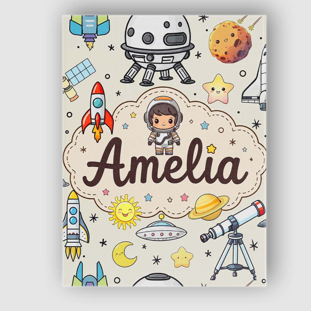 Personalised Name Space Astronaut Rockets Custom  Unique Gift Idea Elegant Feature Canvas Wall Art Print Decor Picture Ready to Hang