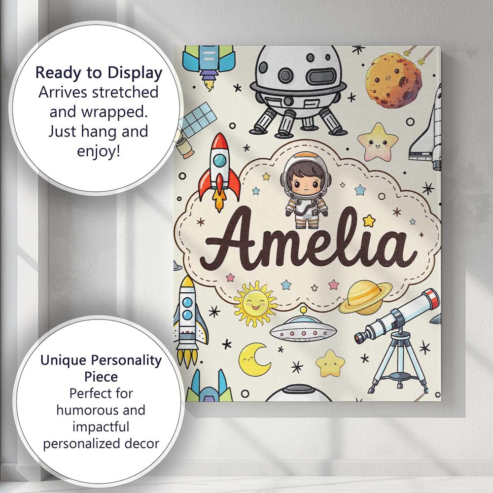 Personalised Name Space Astronaut Rockets Custom  Unique Gift Idea Elegant Feature Canvas Wall Art Print Decor Picture Ready to Hang
