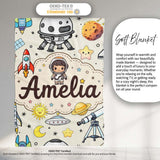 Space Astronaut Rockets UFO Telescope Seamless Beige Background  Personalised Custom Name Super Soft Fleece Blanket Bed Sofa Throw