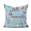 Custom Name Space Astronaut Rockets UFO Seamless Blue Background Square Filled Cushion Throw Pillow Sofa Bed Home Decor Zip Washable UK Made