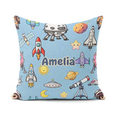 Custom Name Space Astronaut Rockets UFO Seamless Blue Background Square Filled Cushion Throw Pillow Sofa Bed Home Decor Zip Washable UK Made