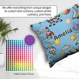 Custom Name Space Astronaut Rockets UFO Seamless Blue Background Square Filled Cushion Throw Pillow Sofa Bed Home Decor Zip Washable UK Made
