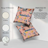 Custom Name Space Astronaut Rockets UFO Telescope Seamless Peach Square Filled Cushion Throw Pillow Sofa Bed Home Decor Zip Washable UK Made