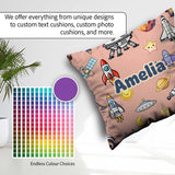 Custom Name Space Astronaut Rockets UFO Telescope Seamless Peach Square Filled Cushion Throw Pillow Sofa Bed Home Decor Zip Washable UK Made