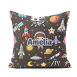 Custom Name Space Astronaut Rockets Telescope Seamless Dark Grey Square Filled Cushion Throw Pillow Sofa Bed Home Decor Zip Washable UK Made
