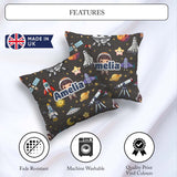 Custom Name Space Astronaut Rockets Telescope Seamless Dark Grey Square Filled Cushion Throw Pillow Sofa Bed Home Decor Zip Washable UK Made