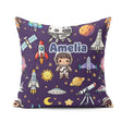 Custom Name Space Astronaut Telescope Seamless Purple Background Square Filled Cushion Throw Pillow Sofa Bed Home Decor Zip Washable UK Made