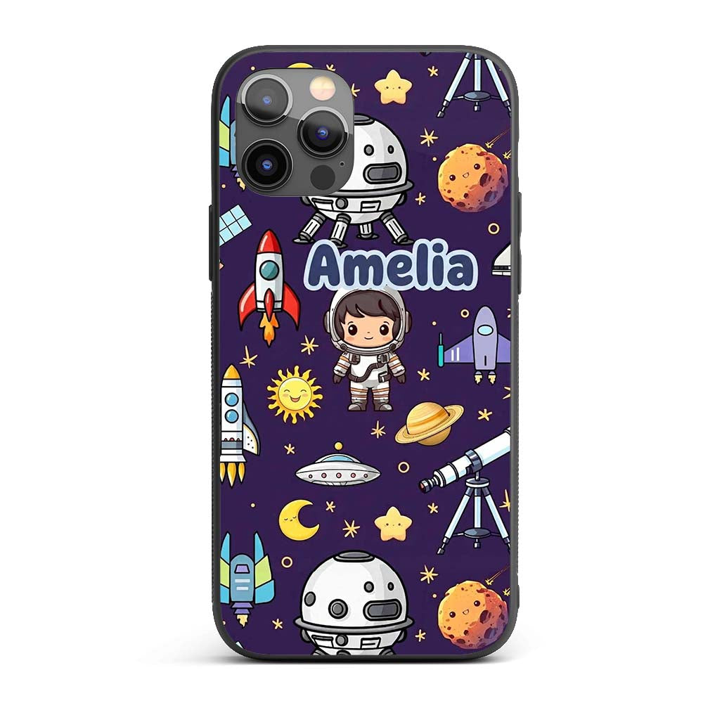 Space Astronaut Rockets UFO Telescope Seamless Custom Name Protective Phone Case Mobile Cover Durable Everyday Smartphone Shock Resistant