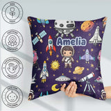 Custom Name Space Astronaut Telescope Seamless Purple Background Square Filled Cushion Throw Pillow Sofa Bed Home Decor Zip Washable UK Made