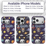 Space Astronaut Rockets UFO Telescope Seamless Custom Name Protective Phone Case Mobile Cover Durable Everyday Smartphone Shock Resistant