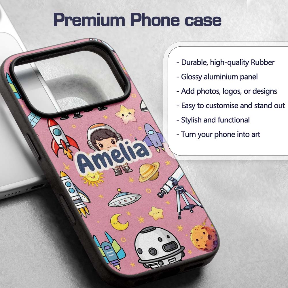 Space Astronaut Rockets UFO Telescope Seamless Custom Name Protective Phone Case Mobile Cover Durable Everyday Smartphone Shock Resistant