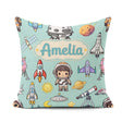 Custom Name Space Astronaut Rockets UFO Telescope Seamless Green Square Filled Cushion Throw Pillow Sofa Bed Home Decor Zip Washable UK Made