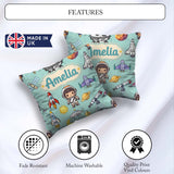 Custom Name Space Astronaut Rockets UFO Telescope Seamless Green Square Filled Cushion Throw Pillow Sofa Bed Home Decor Zip Washable UK Made
