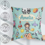 Custom Name Space Astronaut Rockets UFO Telescope Seamless Green Square Filled Cushion Throw Pillow Sofa Bed Home Decor Zip Washable UK Made