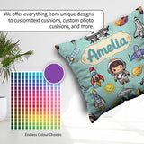 Custom Name Space Astronaut Rockets UFO Telescope Seamless Green Square Filled Cushion Throw Pillow Sofa Bed Home Decor Zip Washable UK Made