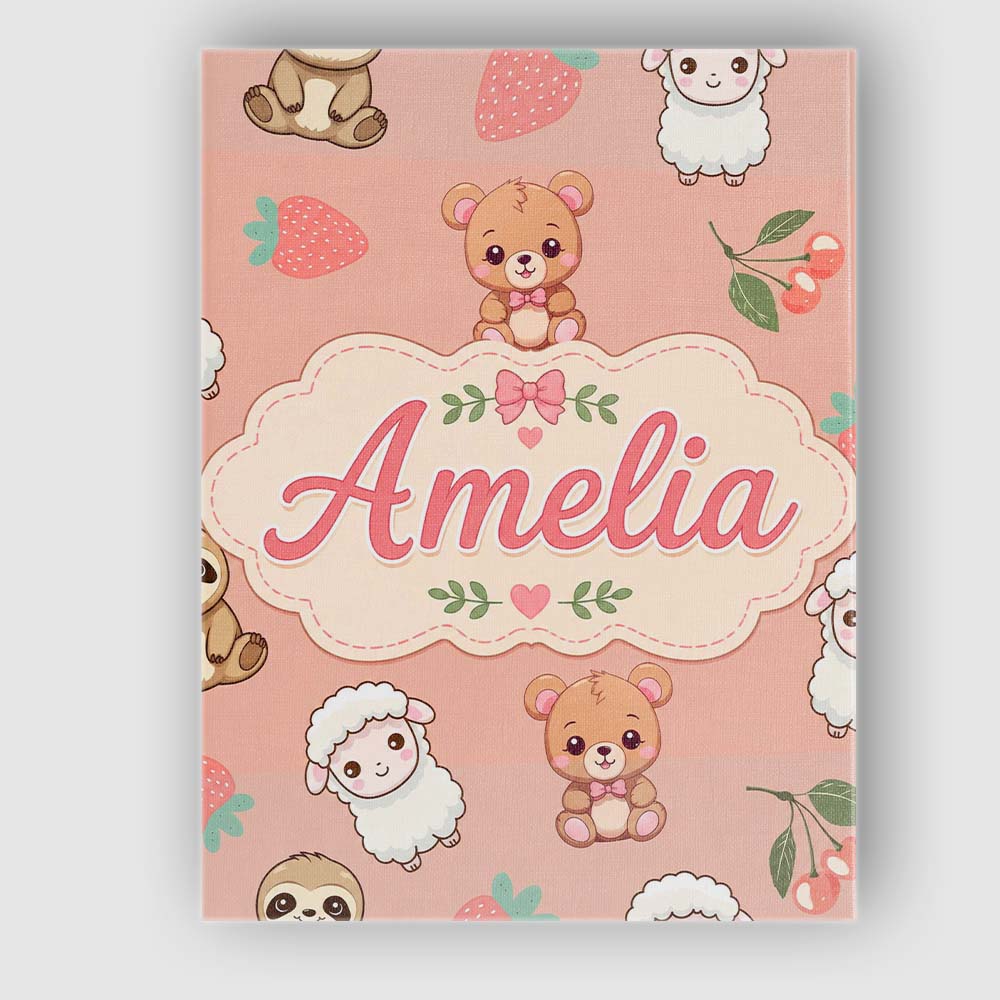 Personalised Name Cute Bear Sloth Lamb Custom  Modern Room Accent Elegant Feature Canvas Wall Art Print Decor Picture Ready to Hang