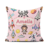 Custom Name Space Astronaut Rockets UFO Telescope Seamless Light Square Filled Cushion Throw Pillow Sofa Bed Home Decor Zip Washable UK Made