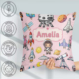 Custom Name Space Astronaut Rockets UFO Telescope Seamless Light Square Filled Cushion Throw Pillow Sofa Bed Home Decor Zip Washable UK Made