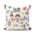 Custom Name Space Astronaut Rockets UFO Telescope Seamless White Square Filled Cushion Throw Pillow Sofa Bed Home Decor Zip Washable UK Made