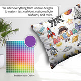 Custom Name Space Astronaut Rockets UFO Telescope Seamless White Square Filled Cushion Throw Pillow Sofa Bed Home Decor Zip Washable UK Made