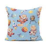 Custom Name Space Dog Bear Astronaut Rockets Seamless Background Square Filled Cushion Throw Pillow Sofa Bed Home Decor Zip Washable UK Made