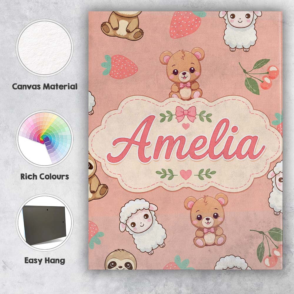 Personalised Name Cute Bear Sloth Lamb Custom  Modern Room Accent Elegant Feature Canvas Wall Art Print Decor Picture Ready to Hang