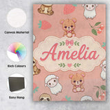 Personalised Name Cute Bear Sloth Lamb Custom  Modern Room Accent Elegant Feature Canvas Wall Art Print Decor Picture Ready to Hang