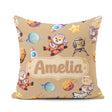 Custom Name Space Dog Bear Astronaut Rockets Seamless Background Square Filled Cushion Throw Pillow Sofa Bed Home Decor Zip Washable UK Made