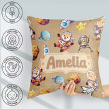 Custom Name Space Dog Bear Astronaut Rockets Seamless Background Square Filled Cushion Throw Pillow Sofa Bed Home Decor Zip Washable UK Made