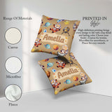 Custom Name Space Dog Bear Astronaut Rockets Seamless Background Square Filled Cushion Throw Pillow Sofa Bed Home Decor Zip Washable UK Made
