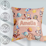 Custom Name Space Dog Bear Astronaut Rockets Seamless Background Square Filled Cushion Throw Pillow Sofa Bed Home Decor Zip Washable UK Made