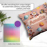 Custom Name Space Dog Bear Astronaut Rockets Seamless Background Square Filled Cushion Throw Pillow Sofa Bed Home Decor Zip Washable UK Made